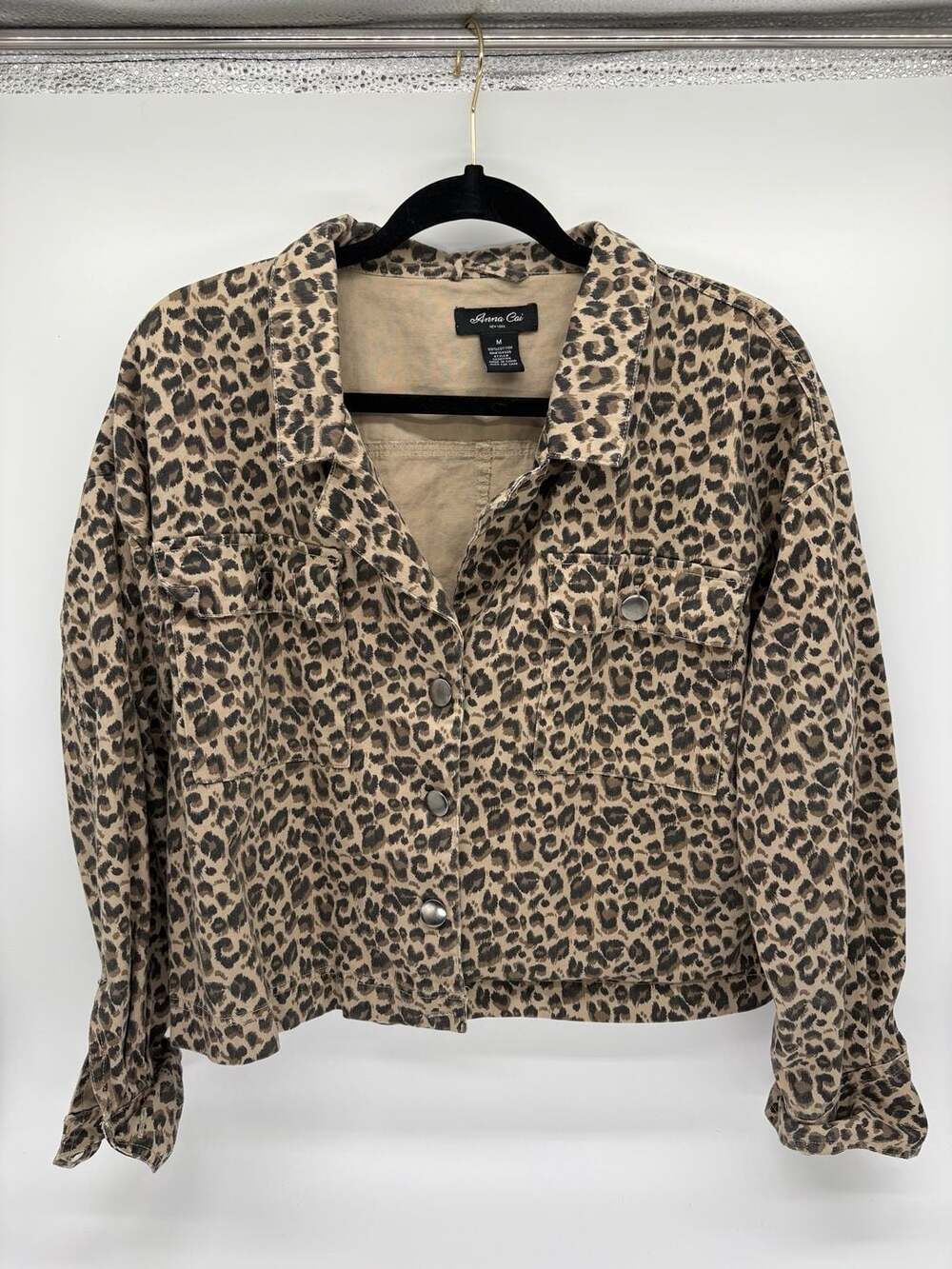 Leopard Print Cropped Jacket Sz M 100% Cotton